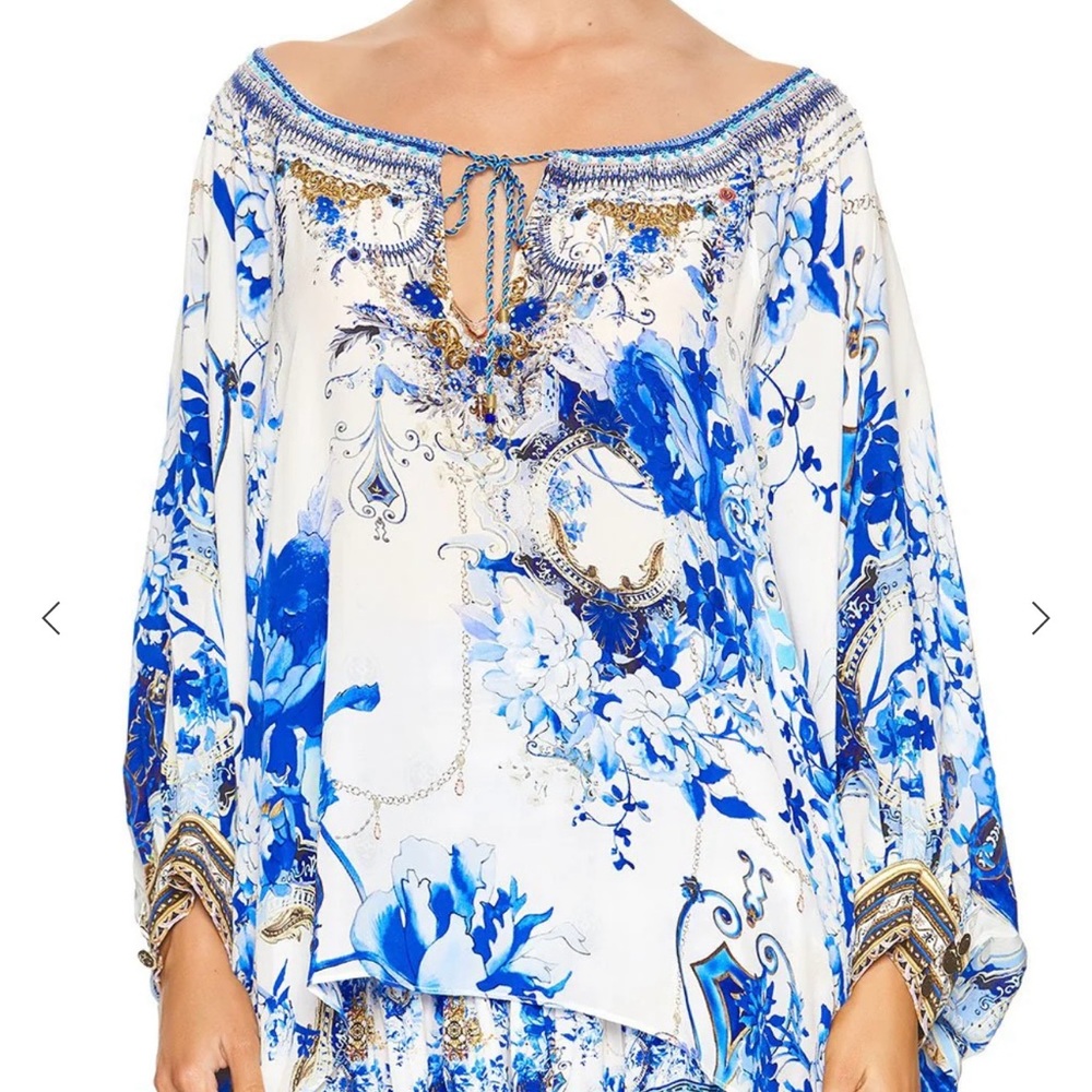 Blue and White Floral Blouse